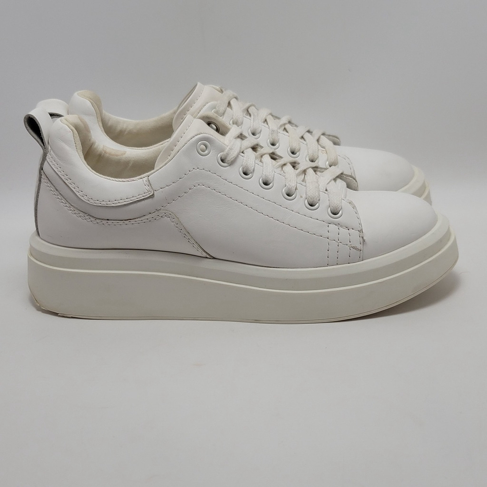 Zara Woman All White Casual Style Faux Leather Low Top Sneakers Size Eu 40